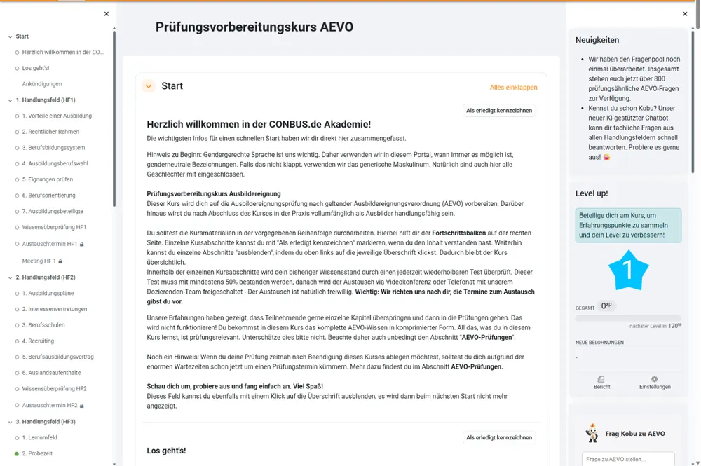 Kursübersicht der Lernplattform